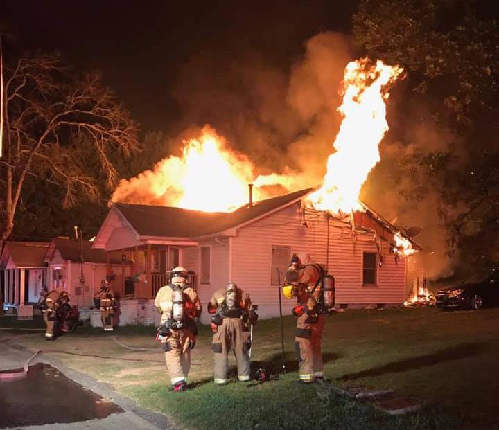 big blaze house fire with firefighters